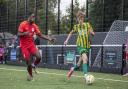 Fynn Sweeting made his first-team debut for Harpenden Town in their loss to Arlesey. Picture: TOBY HOWE