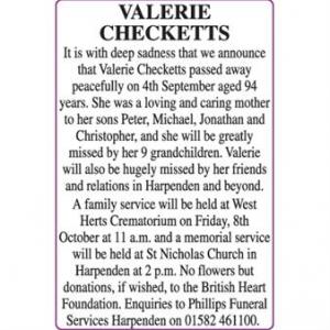 VALERIE CHECKETTS