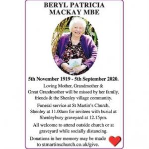 Beryl Patricia Mackay MBE