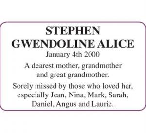 GWENDOLINE ALICE STEVEN