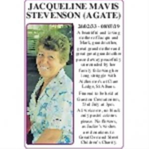 Jacqueline Mavis Stevenson (Agate)