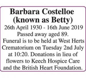 Barbara Costelloe
(known as Betty)