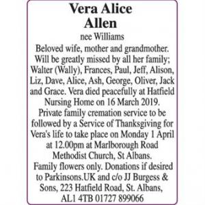 Vera Alice Allen
nee Williams