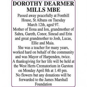 Dorothy Dearmer Mills MBE