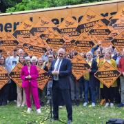 Ed Davey and Daisy Cooper in Harpenden during the last day of the General Election campaign