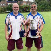 Nick Muir and John Osborn after winning the district pairs. Picture: CHRIS LINFIELD/SADBA