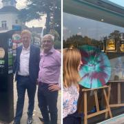 Cllr Lucy Selby, Oliver Dowden MP, Radlett Opticians owner, Fress Deli owner Martin Ment.