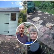 Before (left) and after the shed was stolen on the afternoon of Wednesday, October  16.