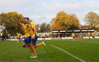 Zane Banton and Mitchell Weiss (left) combined for the latter to score against Kidderminster Harriers.