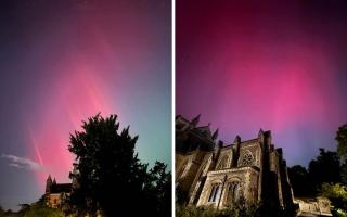 St Albans Cathedral lit up by the Aurora Borealis last night.