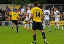 Sam Deadfield takes a shot from Weston-super-Mare. Picture: JIM STANDEN