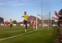 Shaun Jeffers celebrates scoring for St Albans City at Needham Market in the FA Cup. Picture: JIM STANDEN