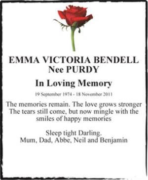 EMMA VICTORIA BENDELL Nee PURDY