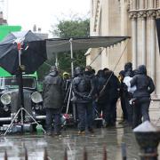 Filming of Netflix series The Crown at St Albans cathedral.