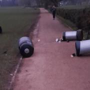 Bins in Verulamium Park have been pulled from their positions and 