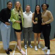 Coach Lee Ryan with the end of season award winners from the WBBL side. Picture: OAKLANDS WOLVES BASKETBALL