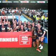 Old Albanian ladies celebrate their win at Twickenham. Picture: SPORTSBEAT