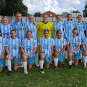 Harpenden Town ladies show off their new away kit before beating Biggleswade United. Picture: HTFC