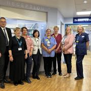 Newsquest community content editor Anthony Matthews, West Herts Hospitals Charity CEO Alison Rosen and - from West Herts Teaching Hospitals NHS Trust - Candice Walls, Lee-Min Lai, Rebecca Horrod, Helen Shipley, Nuala Littlechild and Nathalie