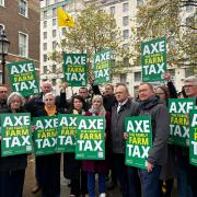 Victoria Collins MP and Daisy Cooper MP with party Leader Ed Davey MP and other Liberal Democrat MPs at the NFU rally in Parliament square. 