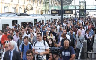 Commuters arrive at London King's Cross on June 22, 2022, when RMT strike action impacted passengers throughout Hertfordshire